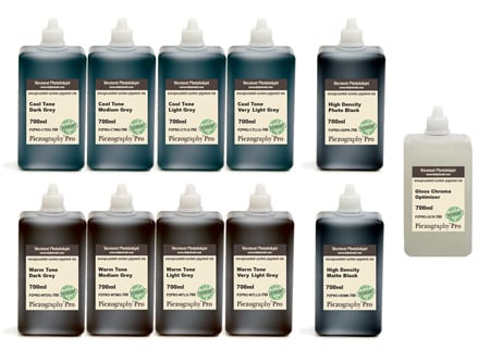 Piezography Pro, BW Toning system, 700ml, Set of 11 Inks (matte &amp; glossy)