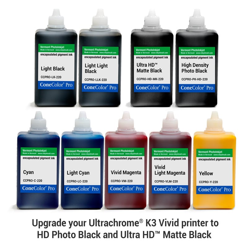 [CCPRO-K3V-HD-220-SET9] ConeColor Pro K3 Vivid, Set of 9 Inks, (HD Enhanced), 220ml